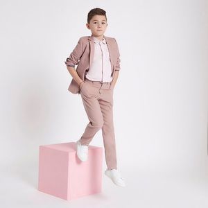 Boys pink slim suit trousers and blazer